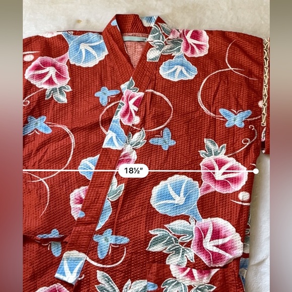 Vintage Brick Red Floral Kimono Jacket M/L 100% Cotton - Picture 5 of 15